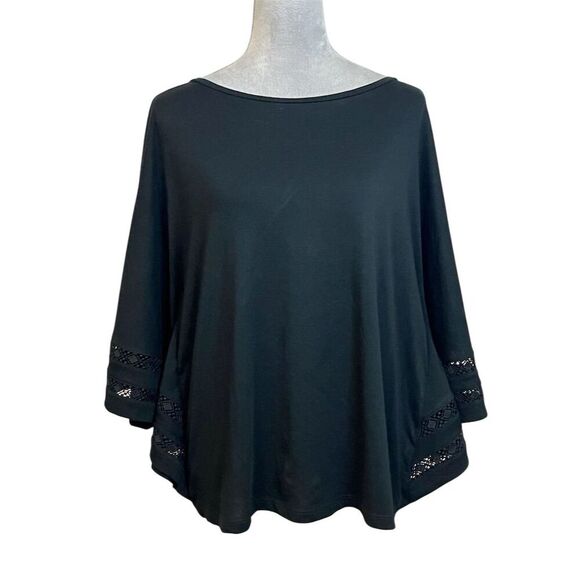 Lauren Ralph Lauren Black Tunic Blouse M Lace Flutter Sleeves Lace Gothic Vampy - Picture 1 of 9
